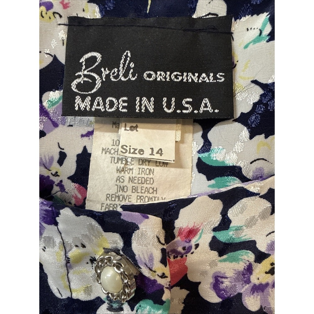 Vtg. BRELI ORIGINALS Silky Button Down Floral Pleated Dress Women's Size‎ 14 - Picture 3 of 5